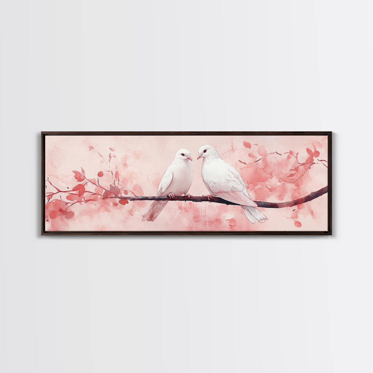 White Dove Painting on Cherry Branch, Canvas Print, Cherry Blossom Art, Bedroom Aesthetic, Whimsical Decor, Spring Wall Art Style