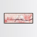 White Dove Painting on Cherry Branch, Canvas Print, Cherry Blossom Art, Bedroom Aesthetic, Whimsical Decor, Spring Wall Art Style