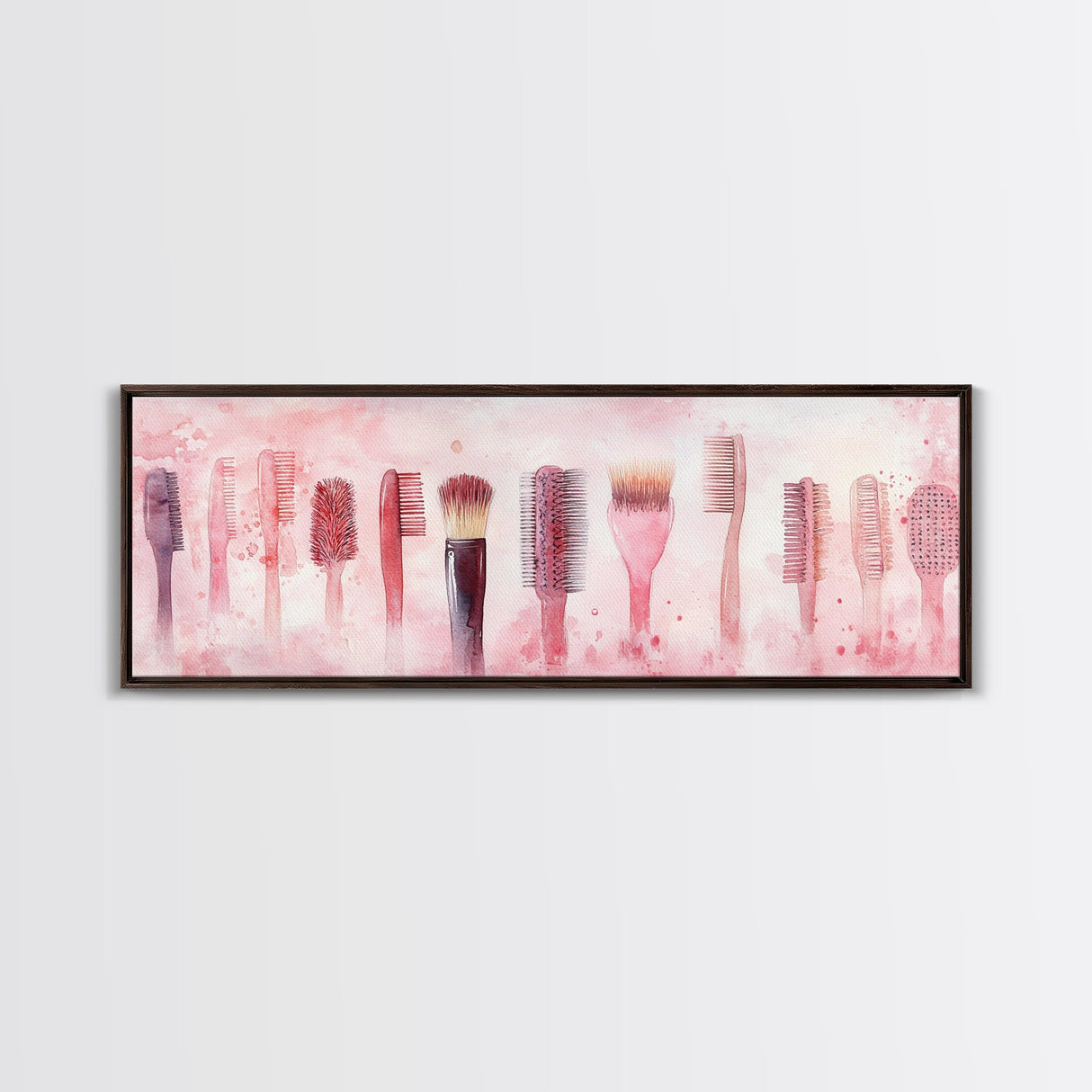 Light Pink Combs and Brushes Wall Art, Framed Canvas Print, Feminine Whimsical Art, Makeup Room Wall Art, Girly Room Decor