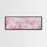 Delicate Snowflake Art Framed Canvas Print Light Pink Wall Art Minimalist Winter Décor Bedroom Living Room Artwork Horizontal Gift