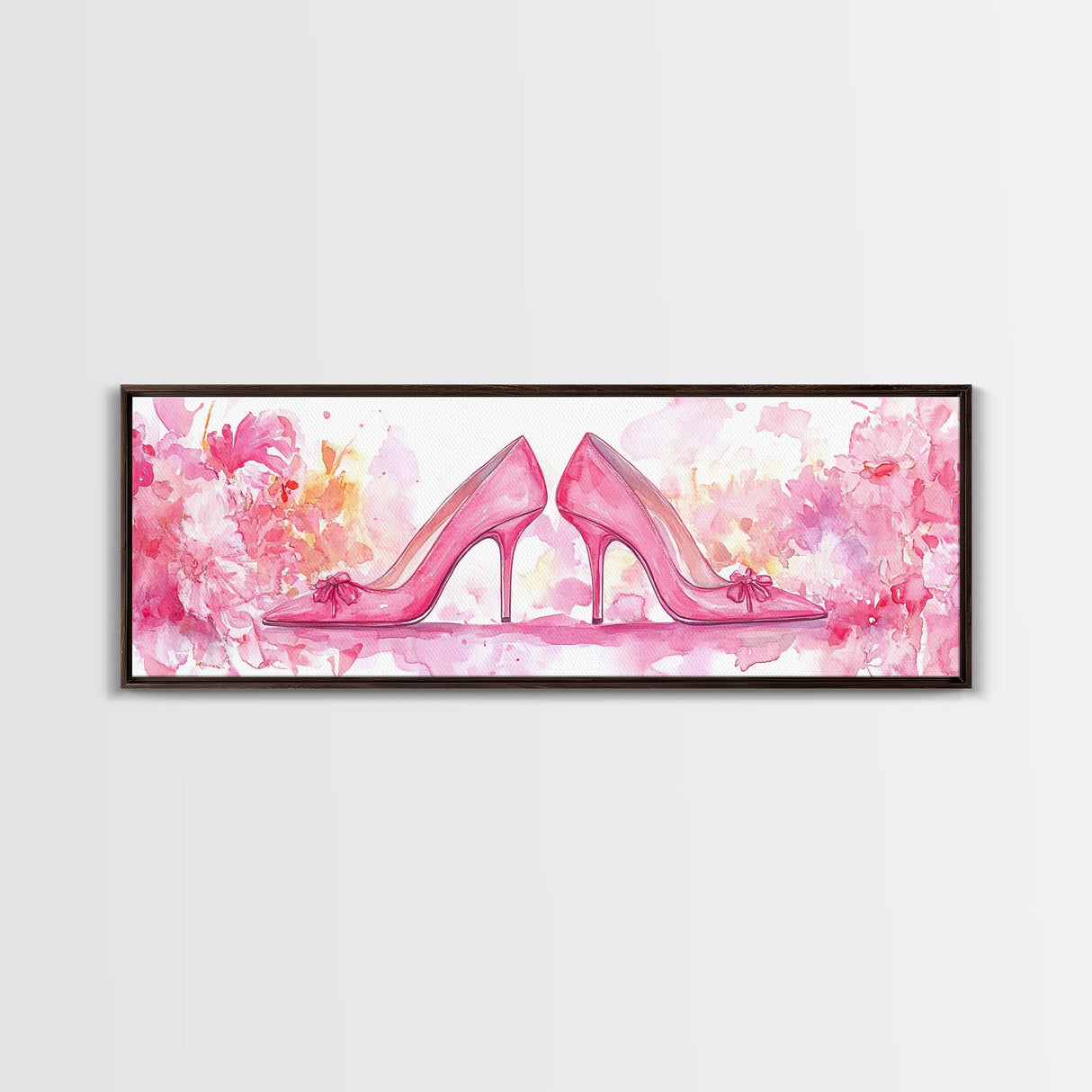 Feminine High Heel Art Framed Canvas Print Pink Wall Art Fashion Inspired Décor Bedroom Living Room Artwork Light Pastel Art Gift