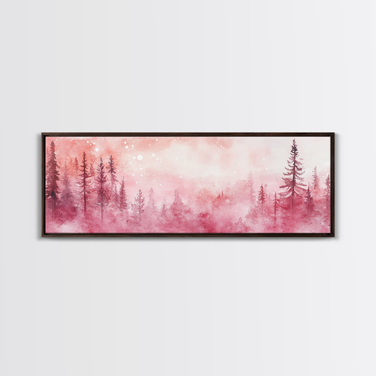Framed Canvas Print of Enchanting Forest at Dusk Painting with Moody Pink Hues Ideal as Living Room or Guest Room Horizontal Wall Art