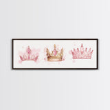 Framed Canvas Print of Elegant Crowns in Pink and Gold Perfect Gift Idea or Dorm Room Light Pink Wall Art with Royal Aesthetic