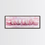Whimsical Macarons Pink Wall Art Framed Canvas Print Extra Wide Horizontal Dessert Painting Food Review Kitchen Art