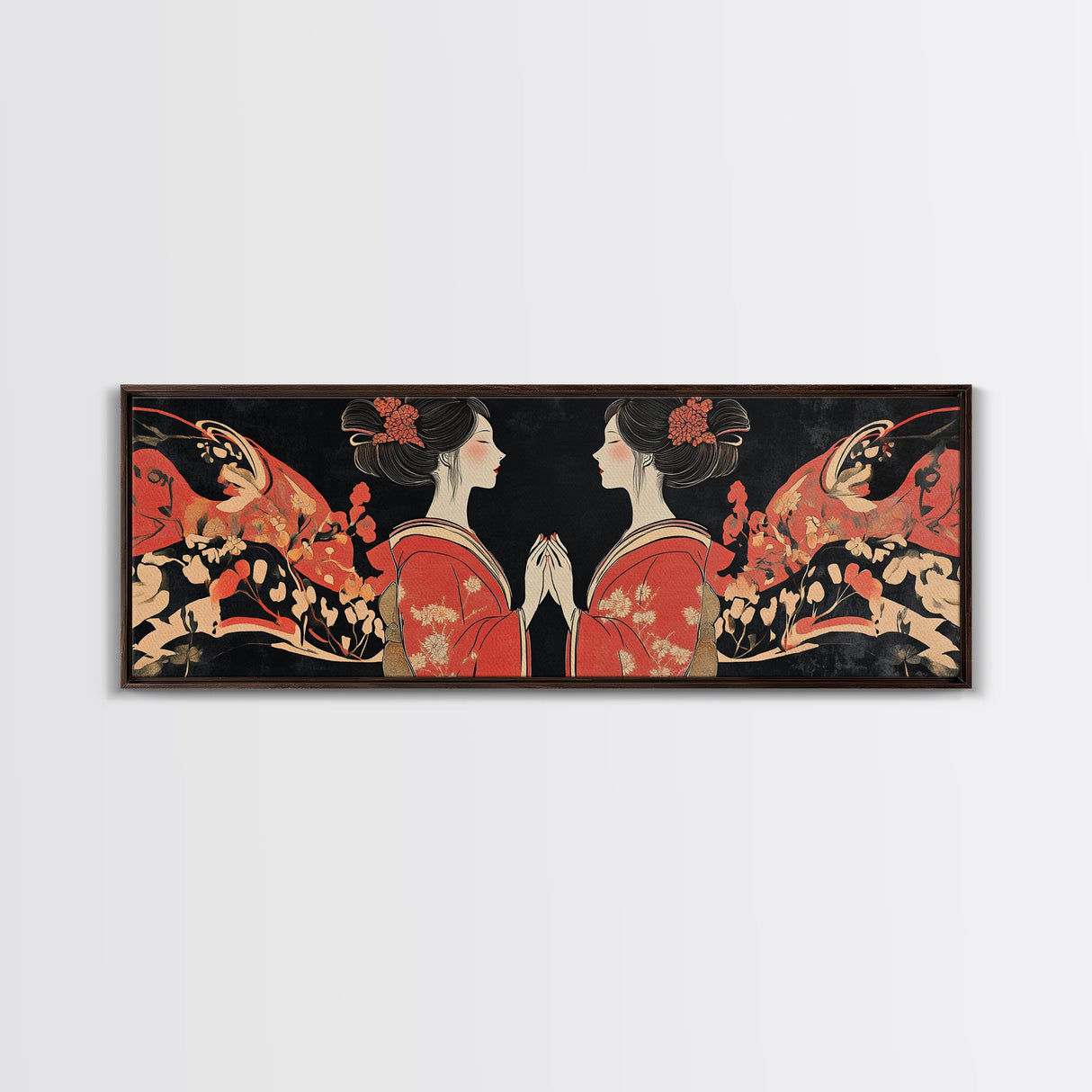 Elegant Geisha Framed Canvas Print Chinoiserie Art Nouveau Print Japanese Zen Art Gift Idea for Her Bedroom Living Room Wall Decor