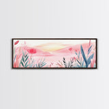 Wildflower Horizon Canvas Print, Light Pink Coastal Landscape Art, Panoramic Wall Art, Above Sofa Decor, Nature-Inspired Artwork