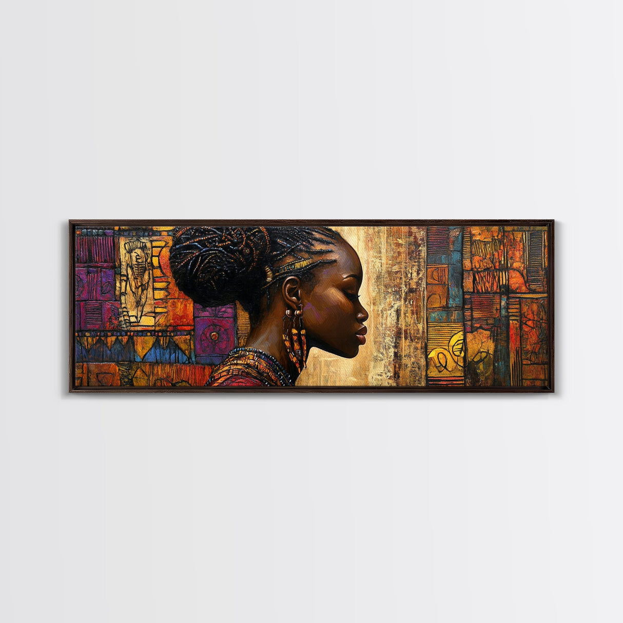 Framed Canvas Print Vibrant African Art Golden Tones Minimalist Decor Rustic Wall Art Original Painting Unique Gift Idea