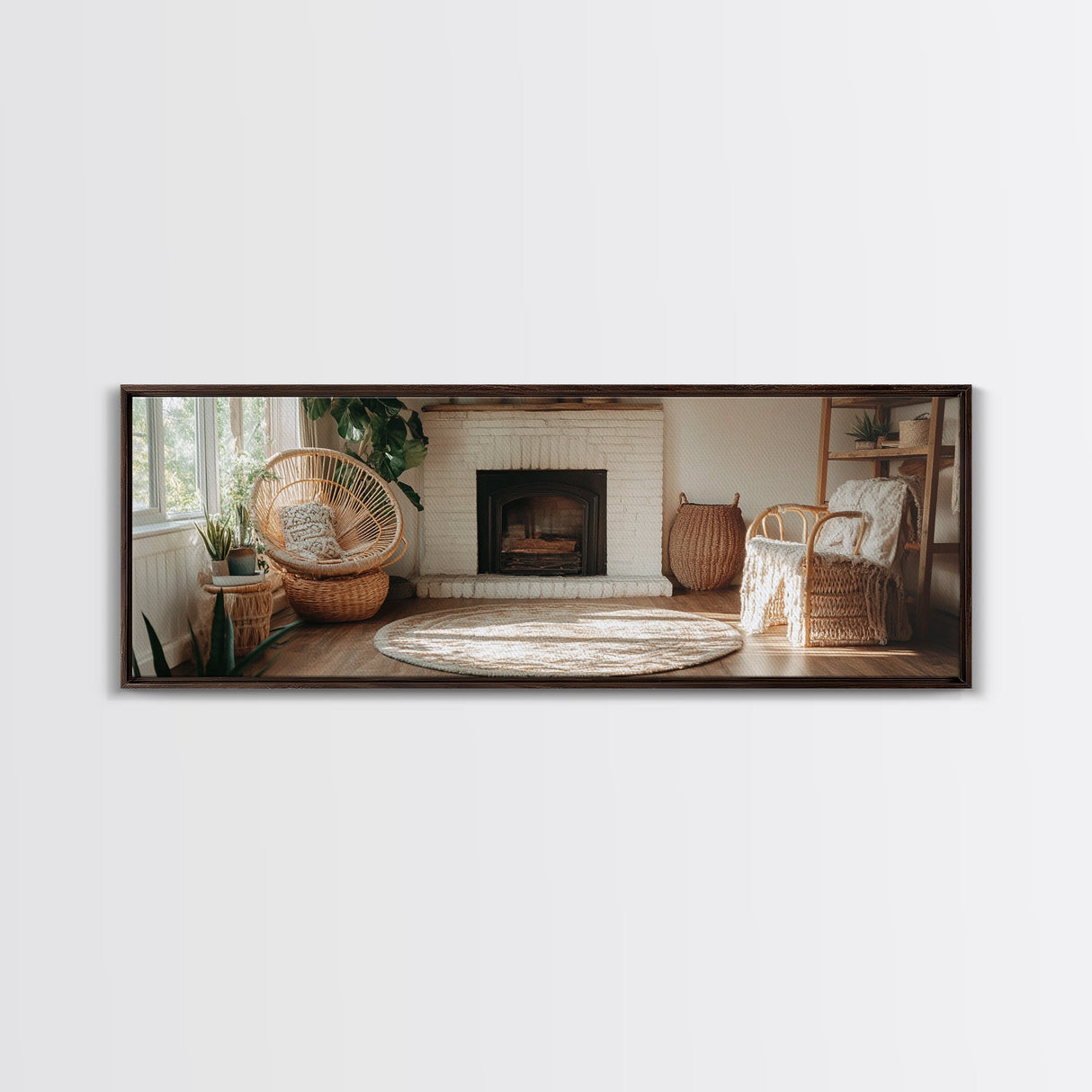 Framed Canvas Print Cozy Farmhouse Art Rustic Decor Wicker Charm Living Room Above Sofa Wall Art Warm Tones Gift Idea