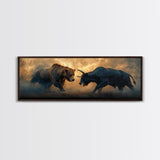 Intense Bull and Bear Framed Canvas Print - Moody Wildlife Painting, Rustic Wall Art, Industrial Style Living Room Decor, Gift Idea