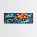 Abstract Goldfish Flow Framed Canvas Print, Whimsical Wall Art, Colorful Art, Teal Painting, Gift Idea, Skinny Wall Art, Bedroom Decor