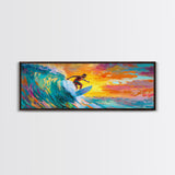 Surfer Riding Wave Canvas Print, Surf Wall Art, Coastal Decor, Nautical Painting, Colorful Art, Living Room Art, Gift Idea, Rustic Wall Art