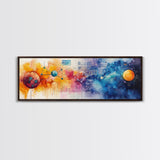 Framed Canvas Print of Cosmic Science Art with Space Diagrams, Therapy Art, Sacred Geometry Wall Art, Horizontal Living Room Art