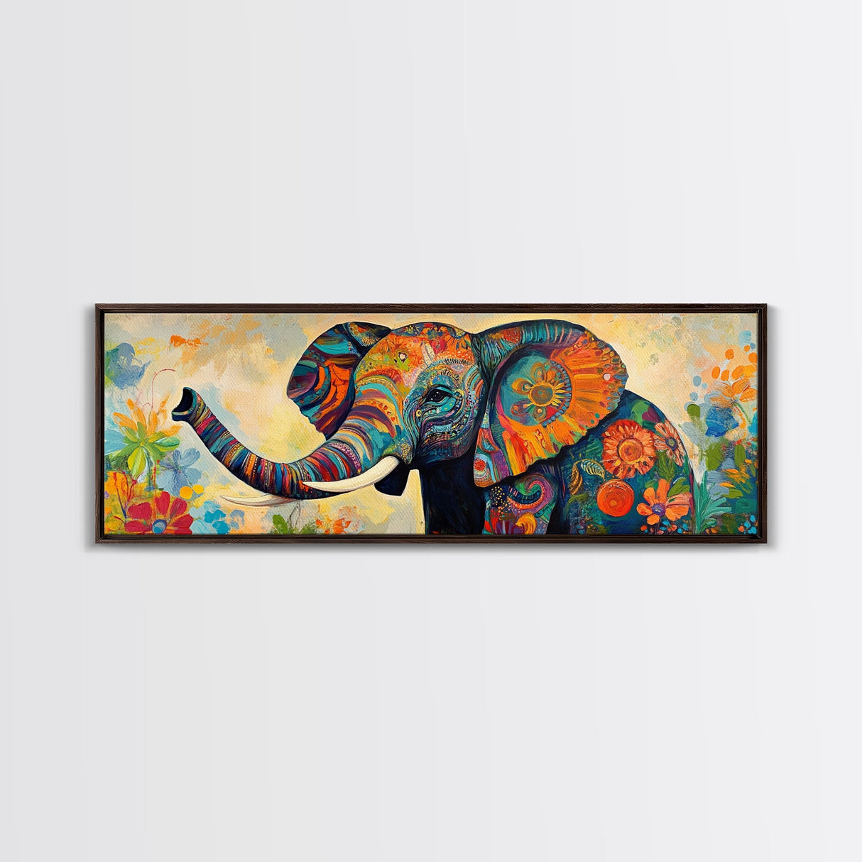Elephant Wall Art Canvas Print with Colorful Abstract Design, Whimsical Art, African Art, Gift Idea, Bedroom Art, Farmhouse Decor