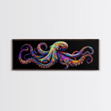 Vibrant Octopus Art Canvas Print Coastal Decor Nautical Wall Art Gift Idea Underwater Ocean Life Abstract Extra Wide Horizontal