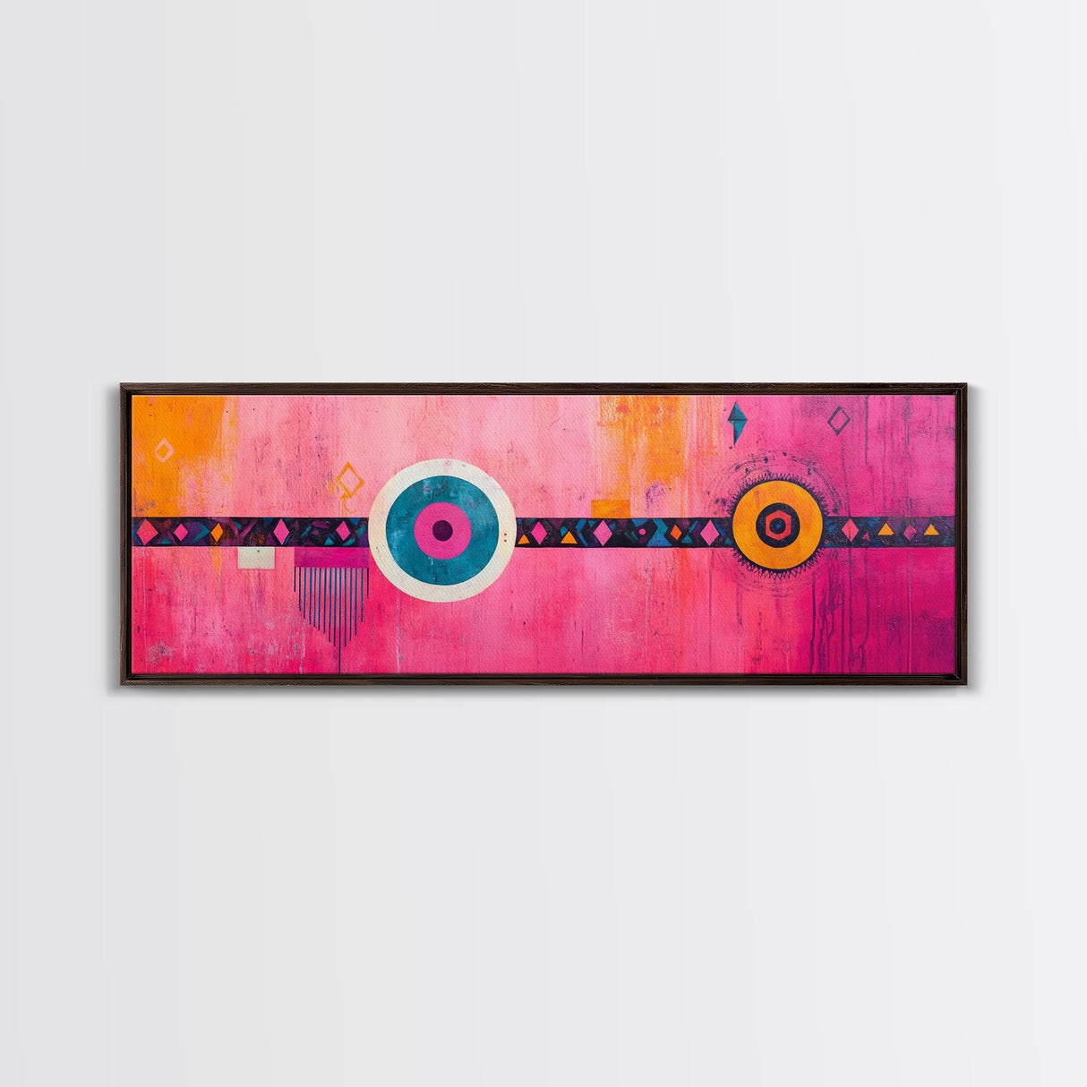 Pink Geometric Abstract Canvas Print Modern Wall Art Whimsical Boho Design Minimalist Art Long Narrow Extra Wide Statement Piece