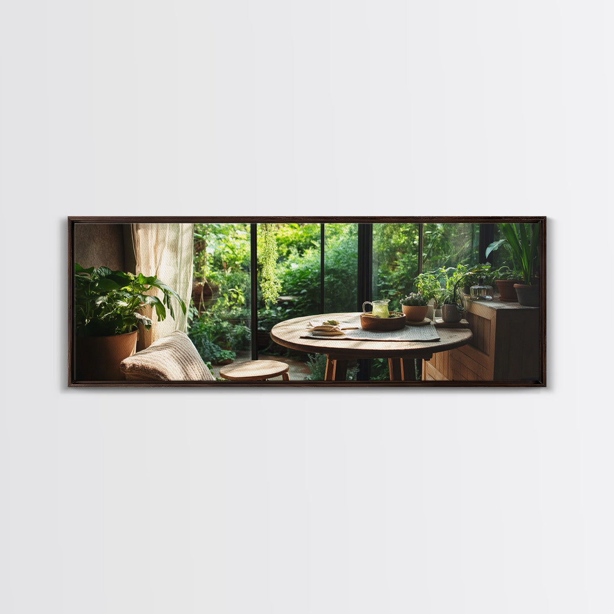 Greenhouse Kitchen Canvas Print, Rustic Dining Art, Botanical Garden Wall Artwork, Natural Farmhouse Decor, Light Filled Wabi Sabi Style