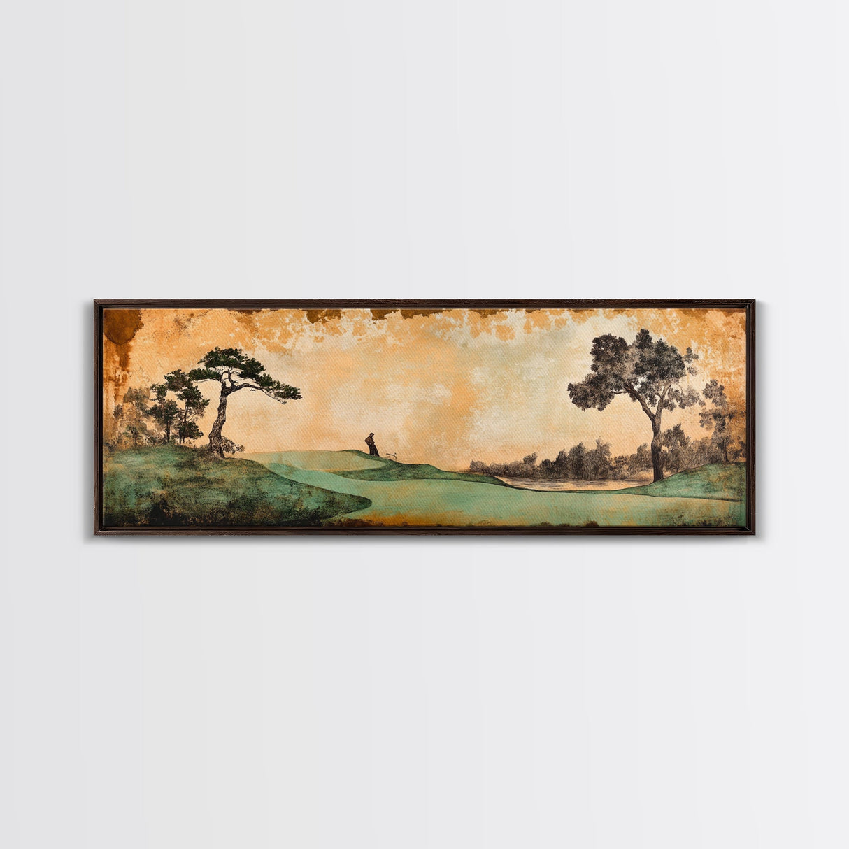 Japanese-Inspired Golf Scene Framed Canvas Print – Rustic Decor, Golf Art, Panoramic Art, Horizontal Wall Art, Gift Idea For Him