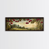 Framed Canvas Print Cherries Wall Art Panoramic Rustic Decor Living Room Horizontal Landscape Art Farmhouse Gift Idea Painting