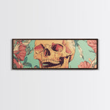 Skull Art with Wildflower Motif Framed Canvas Print, Botanical and Whimsical Wall Art Gift Idea, Rustic and Moody Decor Living Room Art