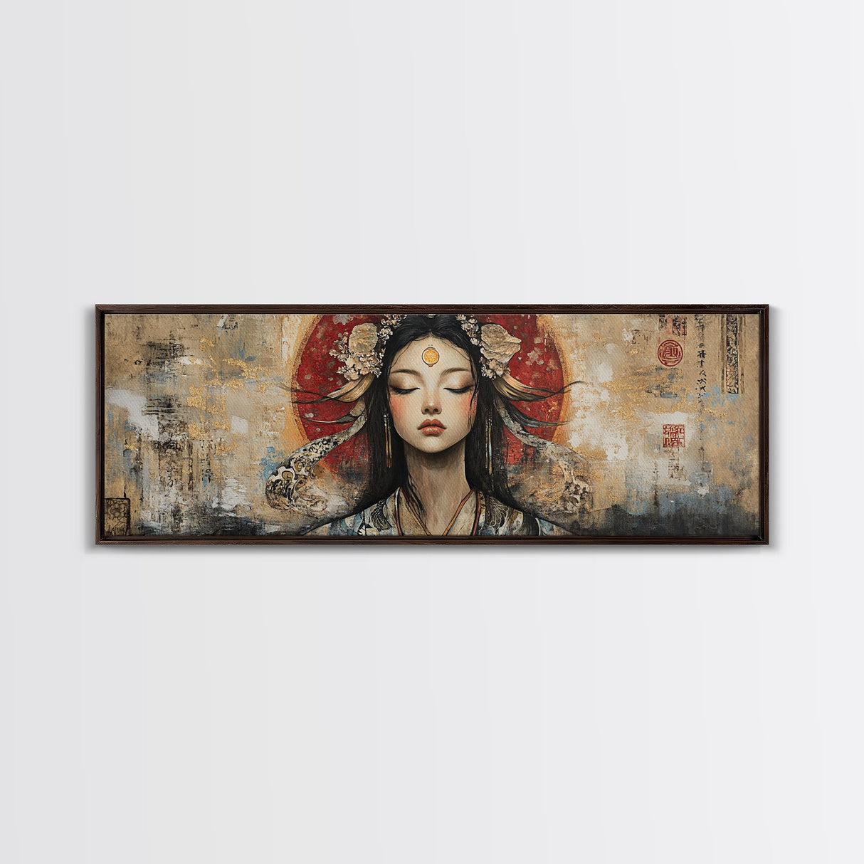 Radiant Goddess Framed Canvas Print Art Nouveau Style Japanese-Inspired Goddess Art Print Bedroom Wall Decoration