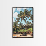 Tropical Beach House Canvas Print – Hawaii Art Coastal Landscape, Rustic Nautical Decor, Seaside Living Room Framed Wall Art