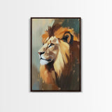 Lion Profile Oil Painting Framed Canvas Print – African Inspired Wildlife Art, Rustic Decor Above Bed Wall Art, Gift Idea Living Room