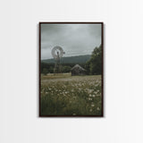 Framed Canvas Print Windmill Wall Art Rustic Barn Landscape Farmhouse Decor Above Couch Country Artwork Gift Idea Living Room Art