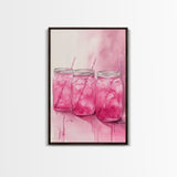 Pink Lemonade Jars Framed Canvas Print Food Review Kitchen Art Light Pink Wall Art Whimsical Art Rustic Decor Farmhouse Style