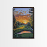 Scenic Golf Sunset Framed Canvas Print, Landscape Painting, Bedroom Wall Art, Rustic Decor, Horizontal Living Room Art