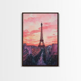 Eiffel Tower Sunset Framed Canvas Print Paris Landscape Painting French Cityscape Wall Art Bedroom Decor Romantic Gift Pink Orange Art