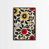 Modern Botanical Framed Canvas Print, Wildflower Pattern Wall Art, Vibrant Floral Art, Living Room Decor, Extra Wide Rustic Decor