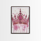 Regal jeweled crown painting featuring framed canvas print, moody art, pink wall art for dorm, unique goddess art print decor