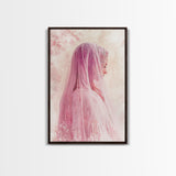Feminine Veil Portrait Canvas Print Light Pink Wall Art Afrocentric Wall Art Moody Art Living Room Decor Romantic Room Aesthetic