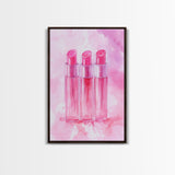 Light Pink Lipstick Trio Canvas Print, Whimsical Art, Makeup Wall Art, Pink Abstract Art, Feminine Decor, Bedroom Art, Gift Idea for Her