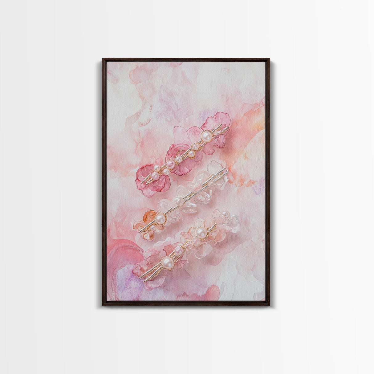 Elegant Floral Hair Accessories Canvas Print, Whimsical Art, Feminine Wall Art, Pink Abstract Art, Light Pink Wall Art, Bedroom Decor