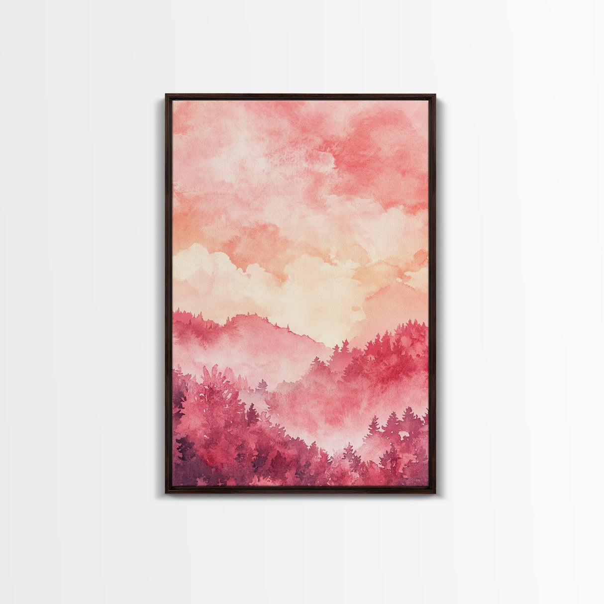 Pink Mountain Sunset Canvas Print, Landscape Painting, Smoky Mountain Art, Pink Orange Wall Art, Bedroom Art, Artistic Decor, Living Room Art
