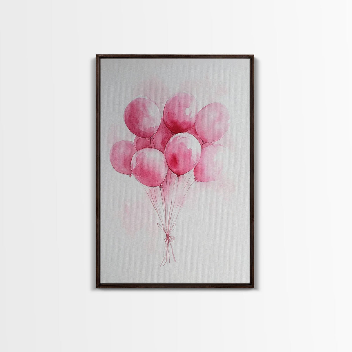 Pink Abstract Balloon Bouquet Framed Canvas Print, Whimsical Party Wall Art Light Pink Decor, Ideal Rustic Bedroom Aesthetic