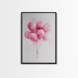 Pink Abstract Balloon Bouquet Framed Canvas Print, Whimsical Party Wall Art Light Pink Decor, Ideal Rustic Bedroom Aesthetic