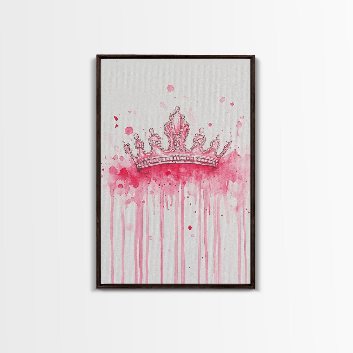 Pink Crown Canvas Print Framed Royal Aesthetic Art Whimsical Wall Art Light Pink Accent Bedroom or Living Room Rustic Decor Gift