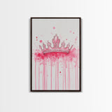 Pink Crown Canvas Print Framed Royal Aesthetic Art Whimsical Wall Art Light Pink Accent Bedroom or Living Room Rustic Decor Gift