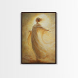 Radiant Golden Goddess Canvas Print, Stunning Angel Art Prints in Moody Style, Perfect Above Bed or as Warm Bedroom Wall Art