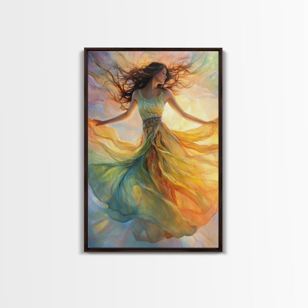 Enchanting Dancing Light Woman Canvas Print, Whimsical Art Adding Elegant Vibes to Living Room or Extra Wide Horizontal Wall Art