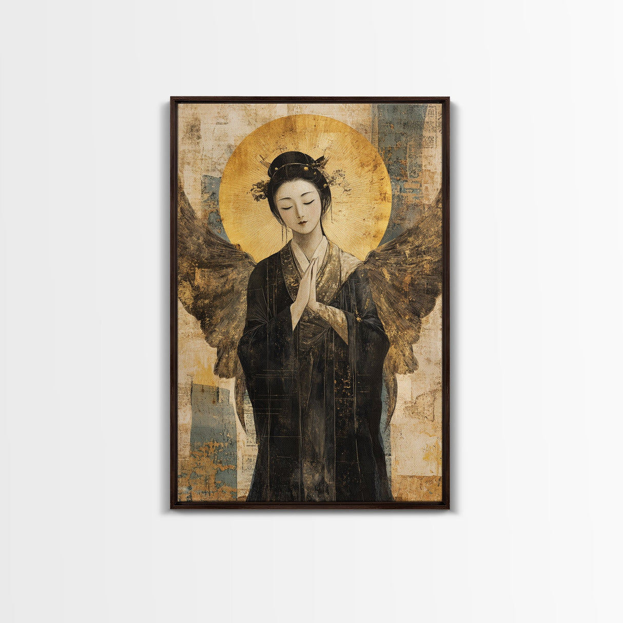 Ethereal Angel Framed Canvas Print Dark Angels Wall Art Goddess Art Print Rustic Wall Art Sacred Geometry Art Spiritual Decor Bedroom Art