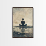 Meditative Silhouette Canvas Print with Wabi Sabi Art, Minimalist Zen Wall Art, Neutral Sage Green Decor, Yoga Art for Relaxation