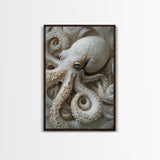 Octopus Art Framed Canvas Print with Intricate Nautical Decor and Ocean-Inspired Details, Rustic Coastal Wall Art Perfect Gift Idea