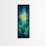 Forest Glow, pine tree art, moody art, landscape painting, above sofa art, gift idea for her, Framed Canvas Print