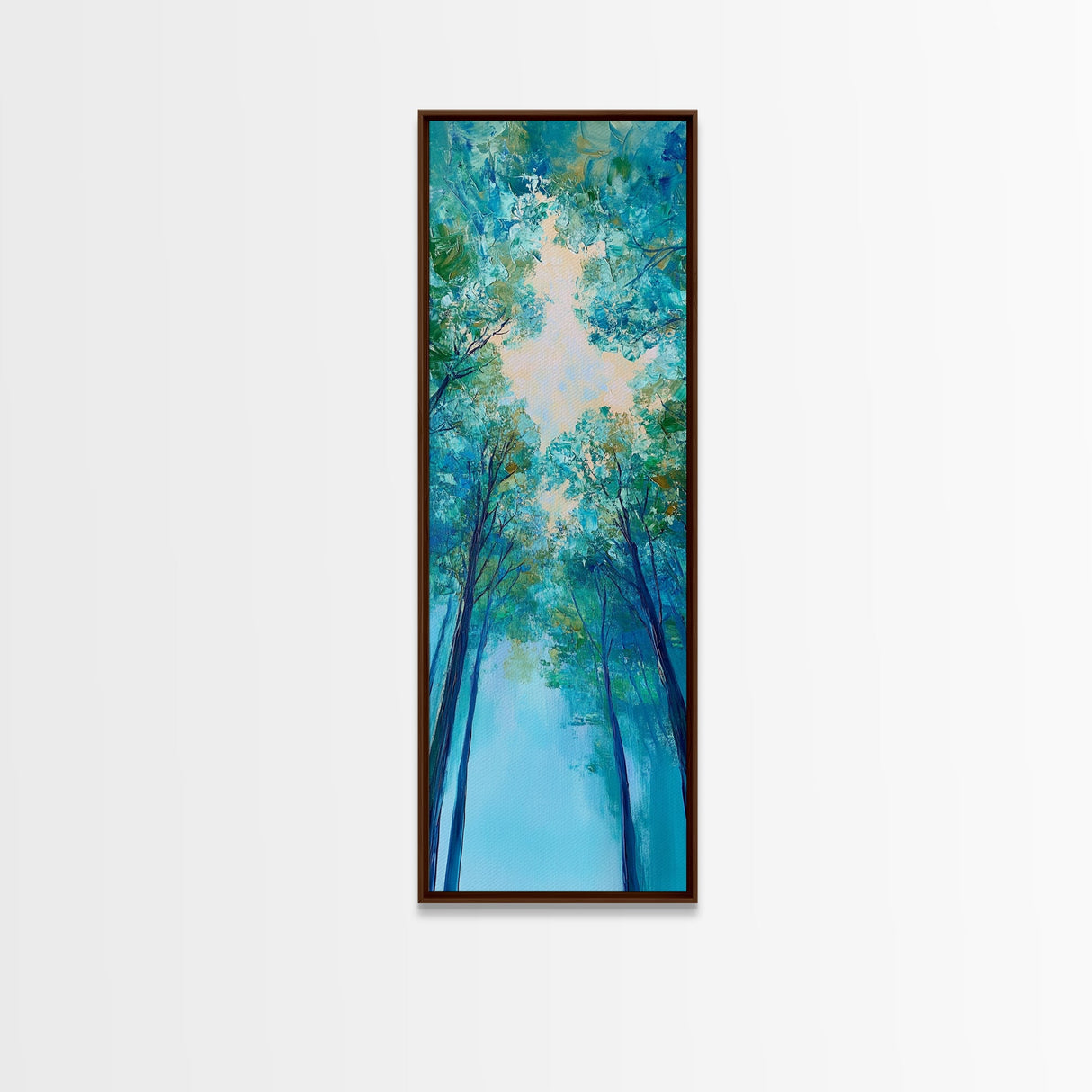 Canopy Trees, birch tree painting, botanical prints, nature wall art, green wall art, vertical wall art, Framed Canvas Print, above bed art