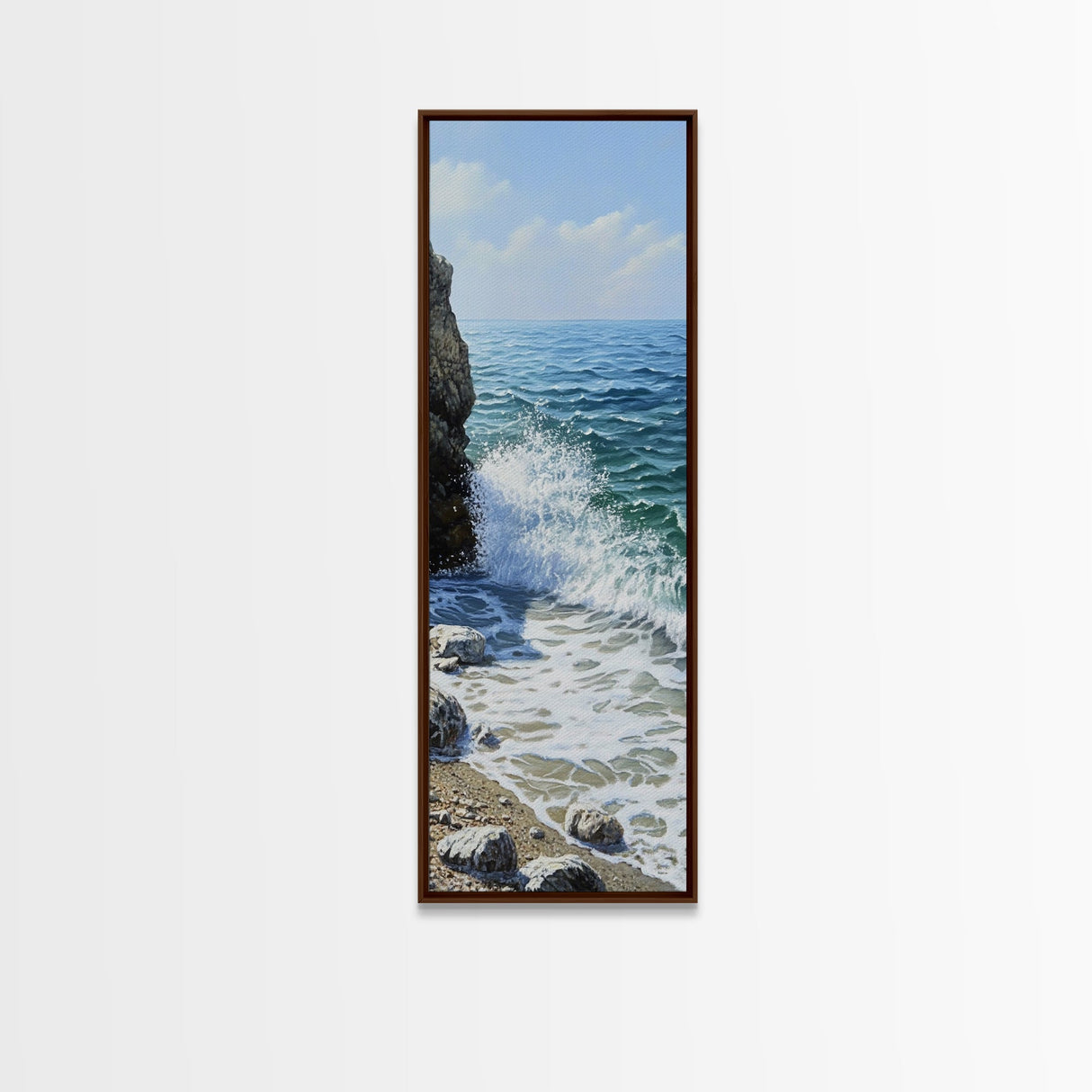 Ocean Waves, rocky beach seascape, coastal painting, nautical decor, landscape painting, extra wide art, Canvas Print