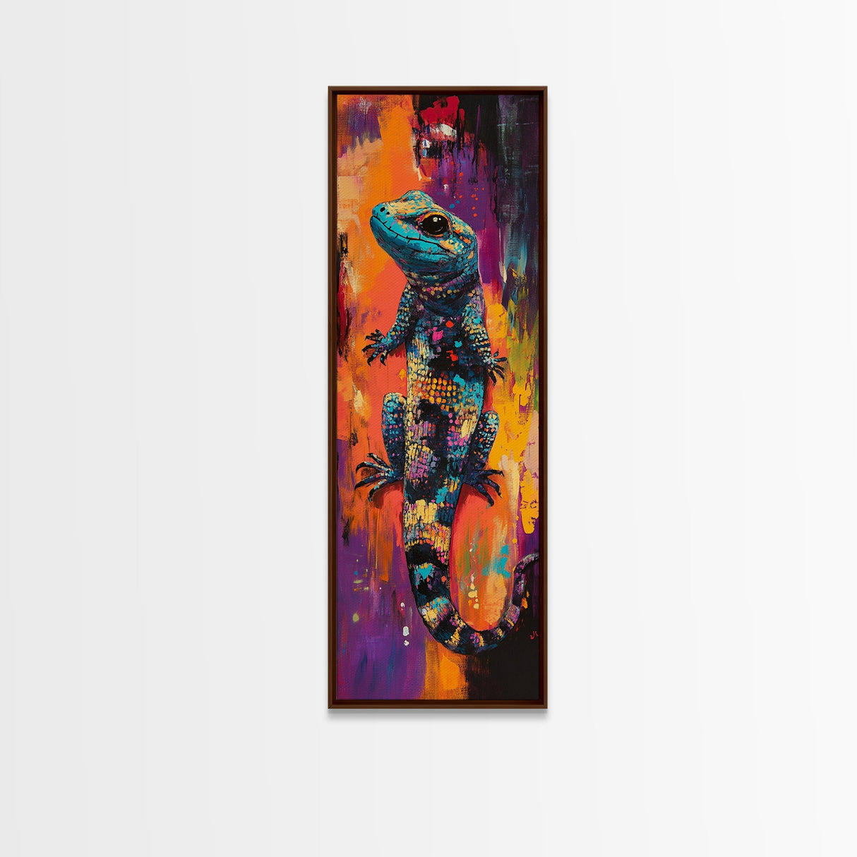 Colorful Lizard, whimsical art, chicano art, boho art, blotter art, psychedelic painting, extra wide art, Framed Canvas Print