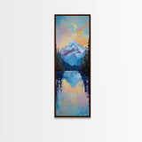 Sunset Mountain, lake Tahoe art, pine tree art, mountain painting, rustic wall art, above couch art, Framed Canvas Print